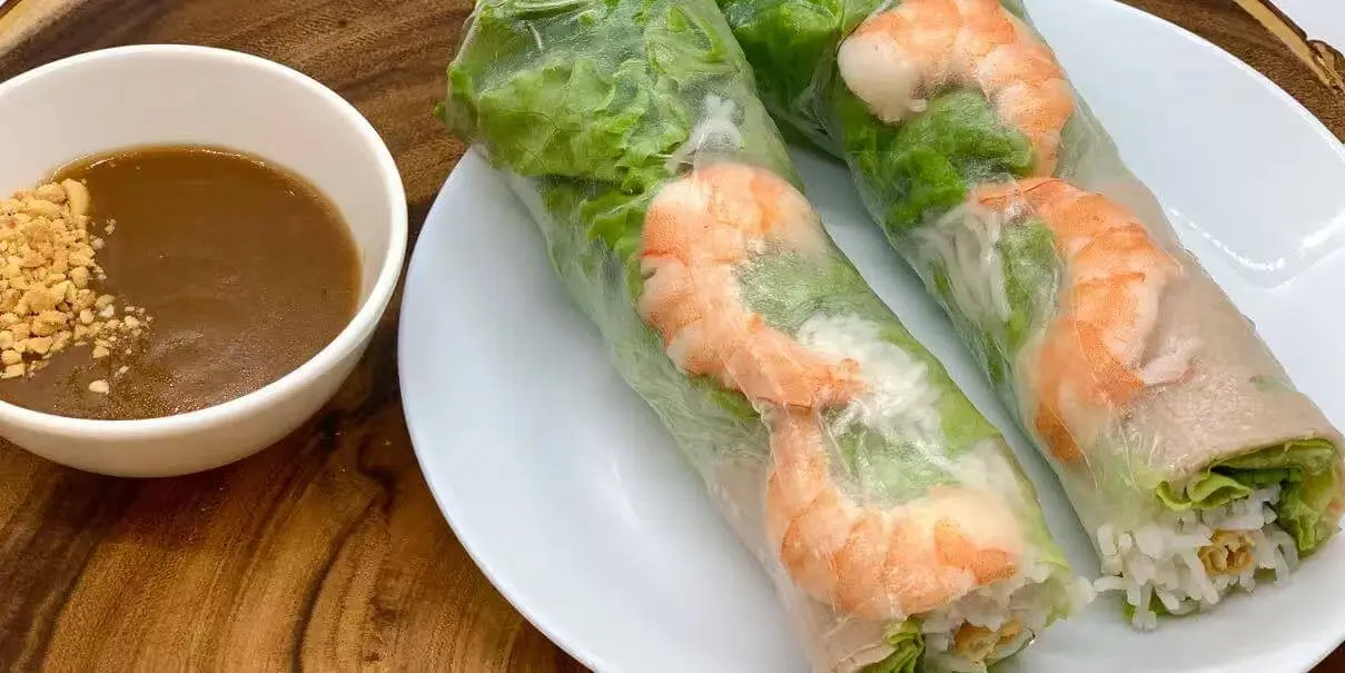 Fresh spring rolls with shrimp, served with peanut sauce at The Top Restaurant And Lounge, a Chinese Restaurant in Clinton